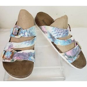 Bjorndal Girls Sandals Willow Size 4 Slip On Side Buckle White Blue Multi Color